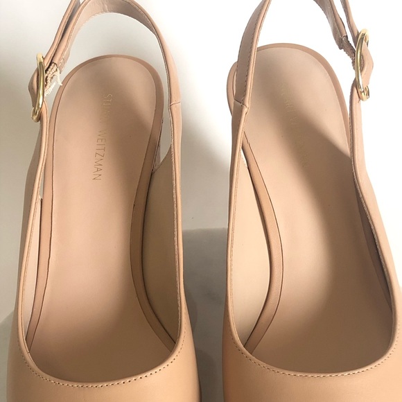 Stuart Weitzman Nude Peep Toe Slingback Wedge Sandals - Picture 5 of 17